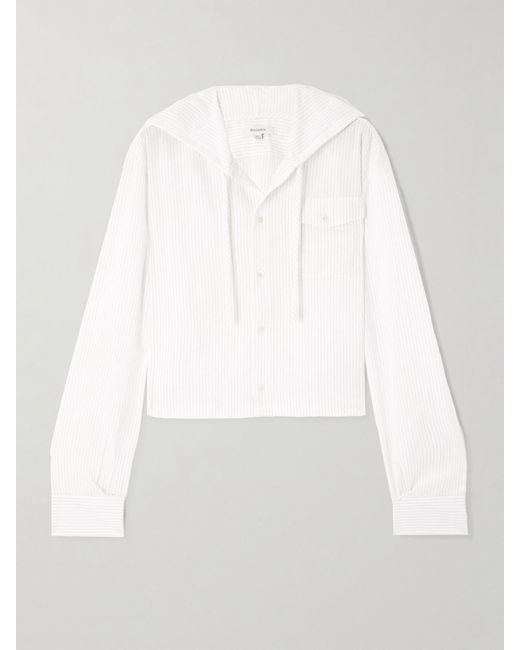 J.W. Anderson White Cropped Hooded Pinstriped Poplin Shirt