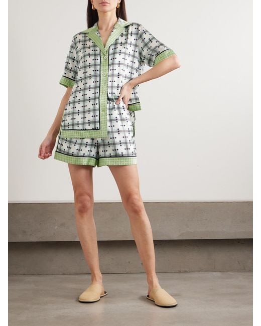 Olivia Von Halle Green Zelda Printed Silk-Satin Pajamas