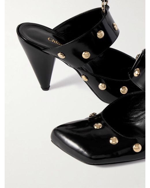 Chloé Black Pumps Aus Lackleder Mit Nieten