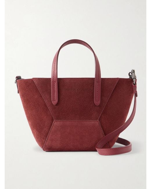 Brunello Cucinelli Red Embellished Suede Shoulder Bag