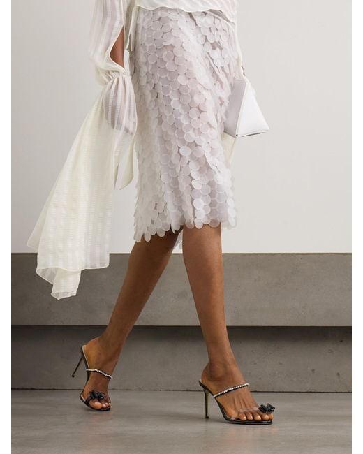 Mach & Mach Natural Petite Cadeau Crystal And Bow-Embellished Patent-Leather Mules