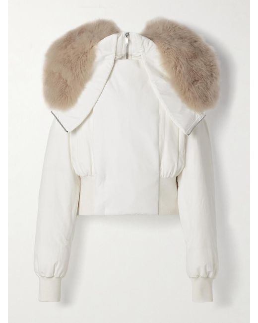 Rick Owens White Moncler Alice Daunenjacke Aus Gestepptem Shell Mit Shearling-Besatz Und Kapuze