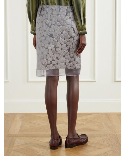 Marni Gray Tiered Floral-Appliquéd Organza Midi Skirt