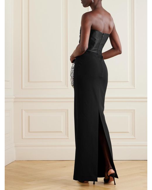 Solace London Black Satin Twill-Trimmed Crepe Gown