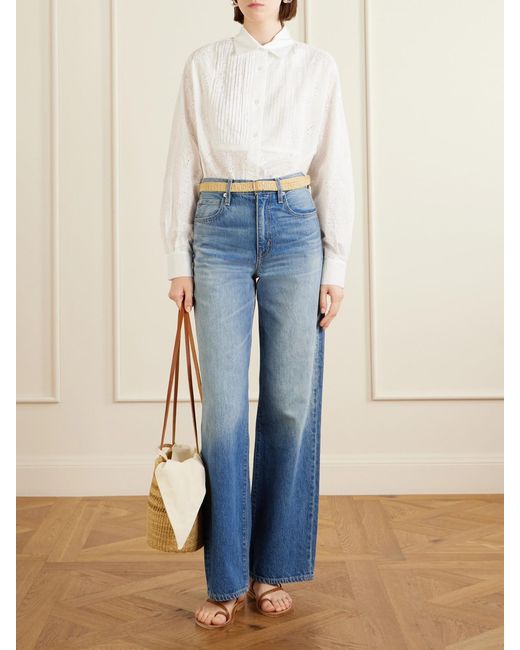 Muuñ Natural Bicro M Leather-Trimmed Woven Straw Tote