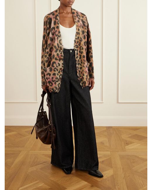 R13 Brown Distressed Animal-Print Cashmere Cardigan