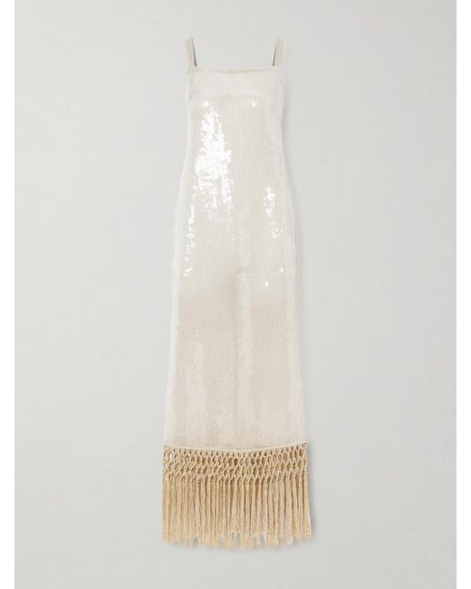 ‎Taller Marmo Natural Agrigento Disco Fringed Sequined Cotton Gown