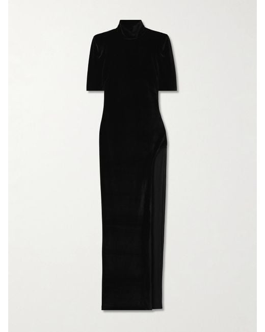 Monot Black Velvet Turtleneck Gown