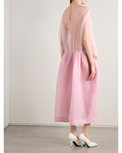 Robe Midi En Organza De Soie À Fronces Noah Khaite en coloris Pink