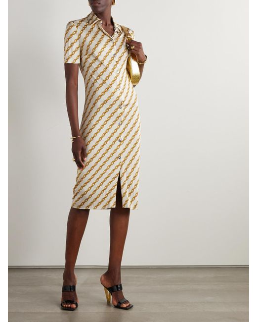 Versace Natural Midi-Hemdblusenkleid Aus Bedrucktem Jersey