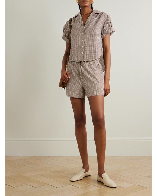 Veronica Beard Natural Tjana Shorts Aus Einer Baumwollmischung Mit Gingham-Karo