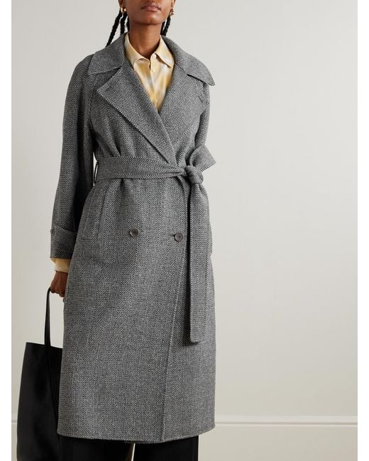 Joseph Gray Navarre Belted Herringbone Wool Coat