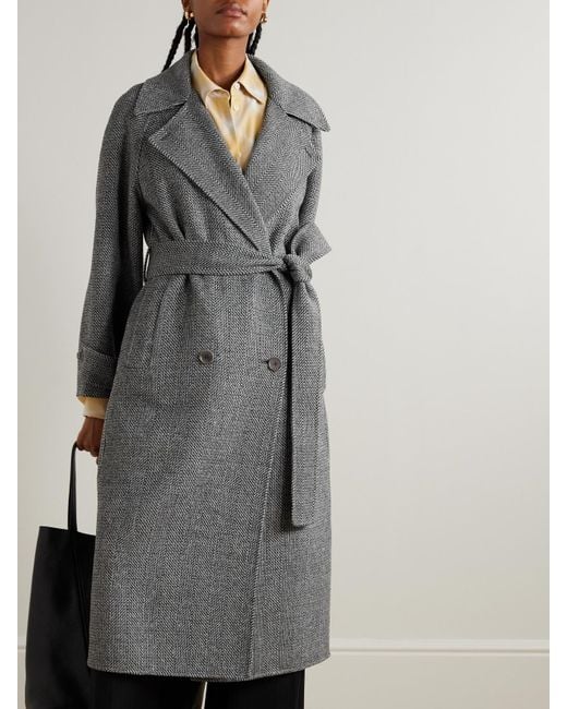 Joseph Gray Navarre Belted Herringbone Wool Coat