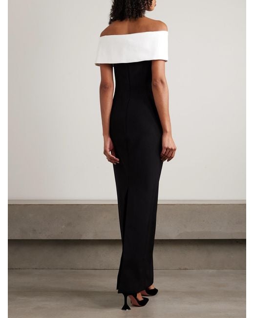 Self-Portrait Black Off-The-Shoulder Open-Back Faille-Trimmed Crepe Maxi Dress