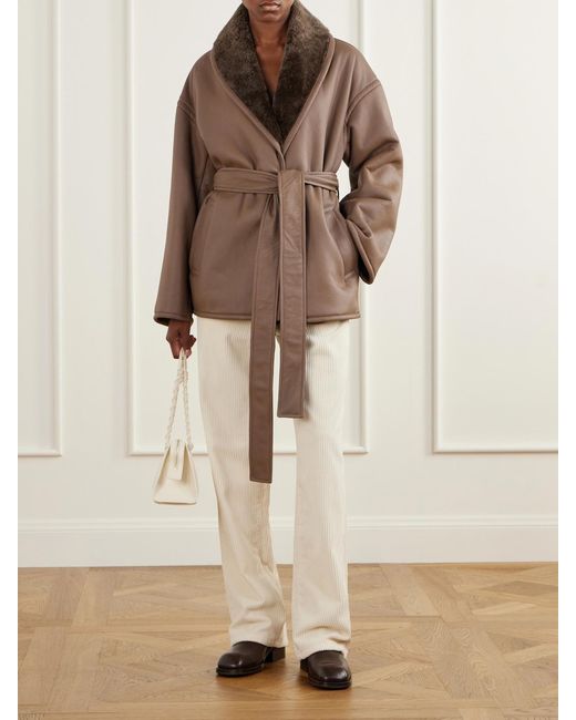 Joseph Brown Manu Belted Shearling-Trimmed Leather Jacket