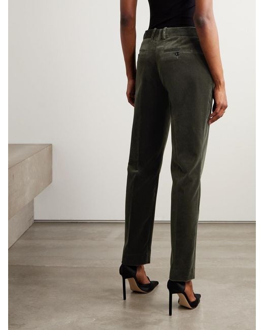 Tom Ford Green Cotton-Blend Velvet Straight-Leg Pants