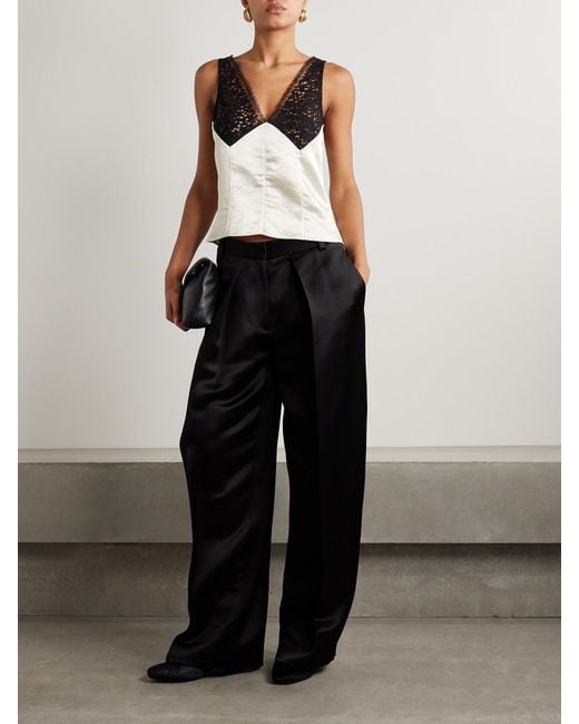 Maria McManus Black Satin-Twill And Corded Lace Camisole
