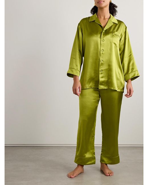 Olivia Von Halle Green Fifi Silk-Satin Pajama Set
