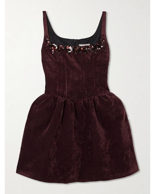 ShuShu/Tong Red Embellished Velvet Mini Dress