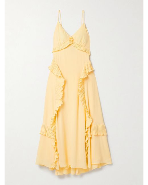Sea Yellow Delilah Midikleid Aus Crêpe De Chine Mit Plissierten Volants