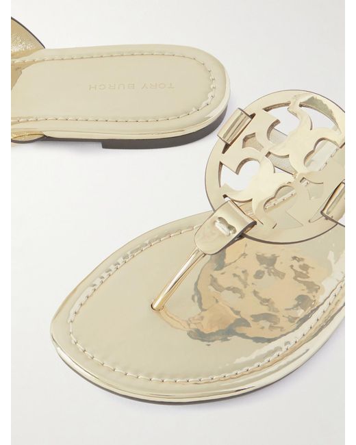 Tory Burch White Miller Zehensandalen Aus Einem Synthetischen Metallic-Material Mit Cut-Outs