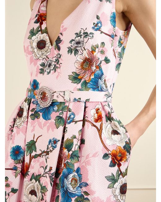 Borgo De Nor White Jules Floral-Print Cotton-Blend Cloqué Midi Dress