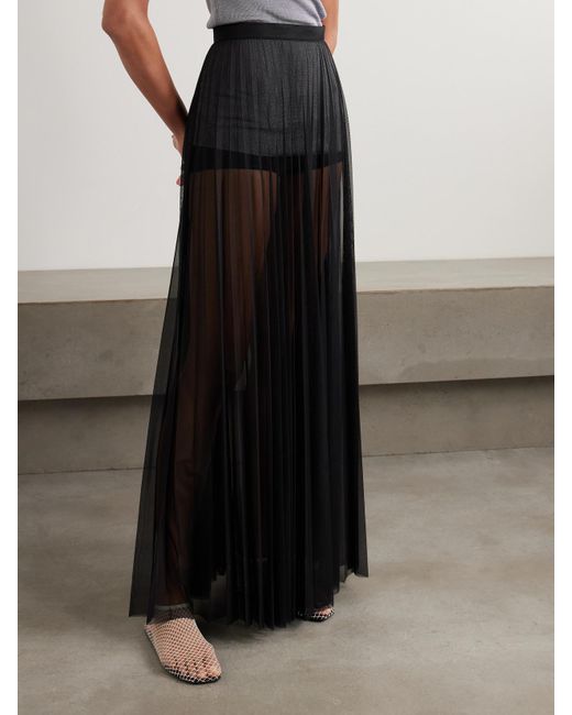 Frankie Shop Black Vallen Pleated Mesh Maxi Skirt