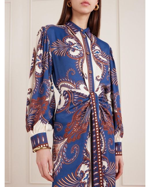 Farm Rio Blue Arabesque Belted Printed Lenzing Ecovero Midi Shirt Dress