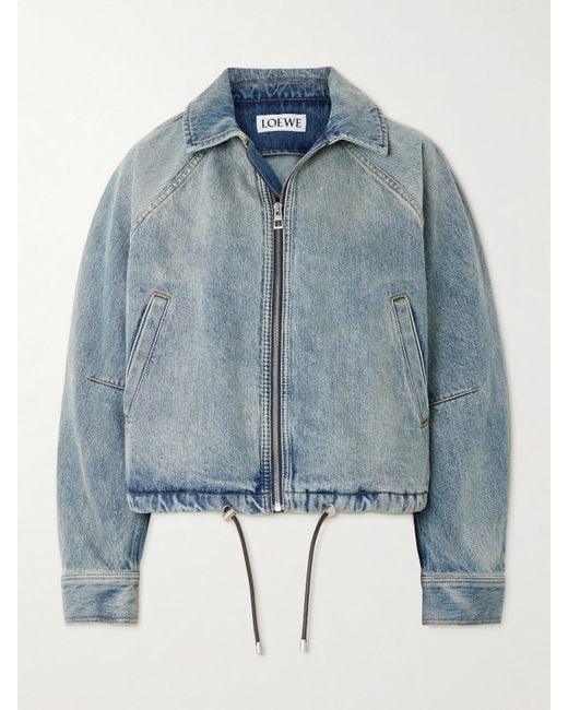 Loewe Blue Leather-Trimmed Denim Bomber Jacket