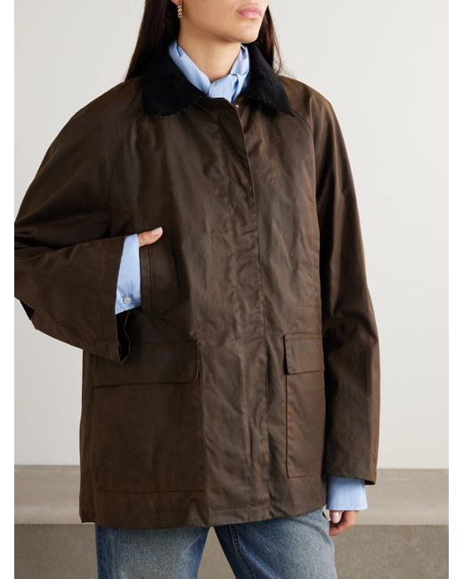 Totême  Brown Oversized Corduroy-Trimmed Waxed Organic Cotton Jacket