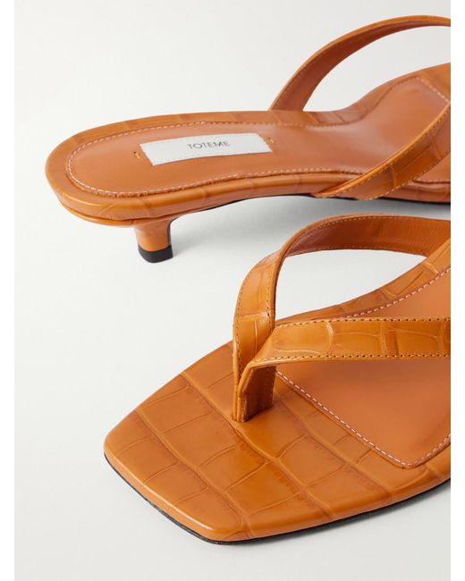 Totême Orange Croc-Effect Leather Sandals