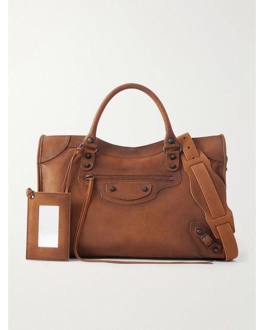 Balenciaga Brown Le City Crinkled-Leather Shoulder Bag