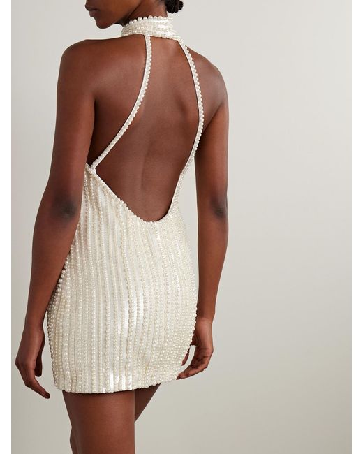 retroféte White Yaeko Embellished Crepe Halterneck Mini Dress