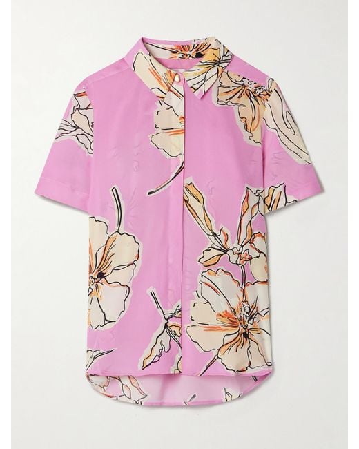 Aje. Pink Mirella Floral-Print Silk Shirt