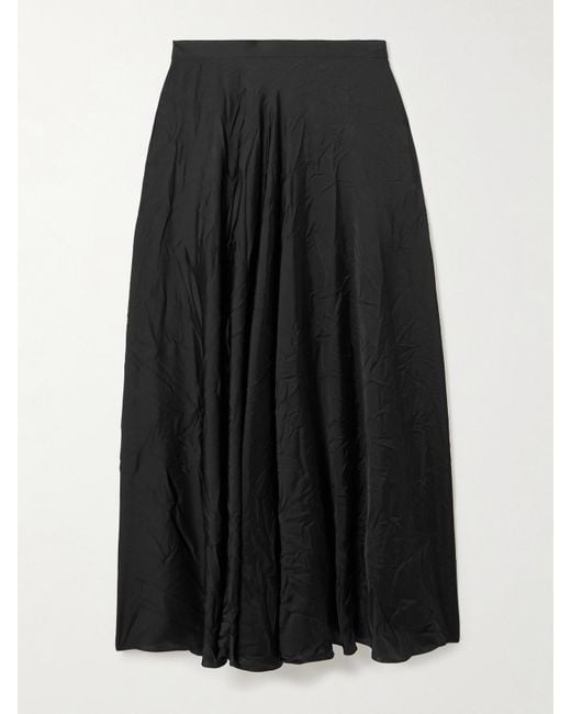 Balenciaga Black Pleated Crinkled-Satin Midi Skirt