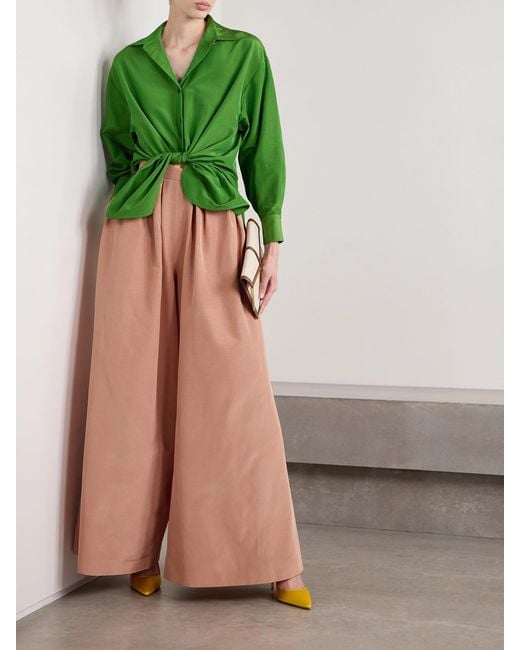 Carolina Herrera Pink Pleated Cotton-Blend Faille Wide-Leg Pants