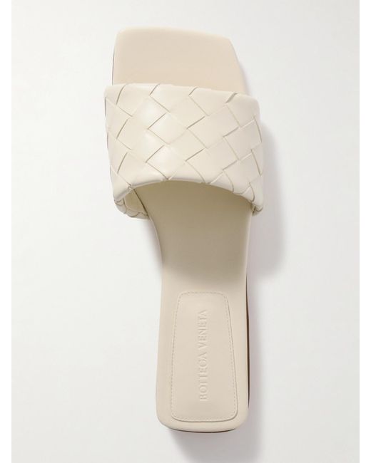 Bottega Veneta White Riva Intrecciato Leather Slides