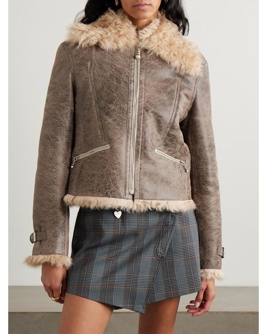 Acne Brown Distressed Shearling Jacket