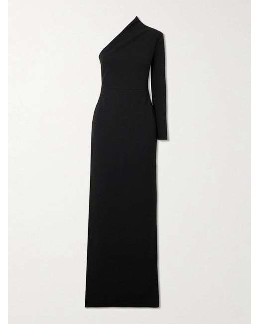Solace London Black Joana One-Sleeve Crepe Gown