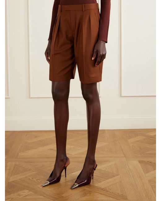 Saint Laurent Brown Pleated Cashmere Shorts