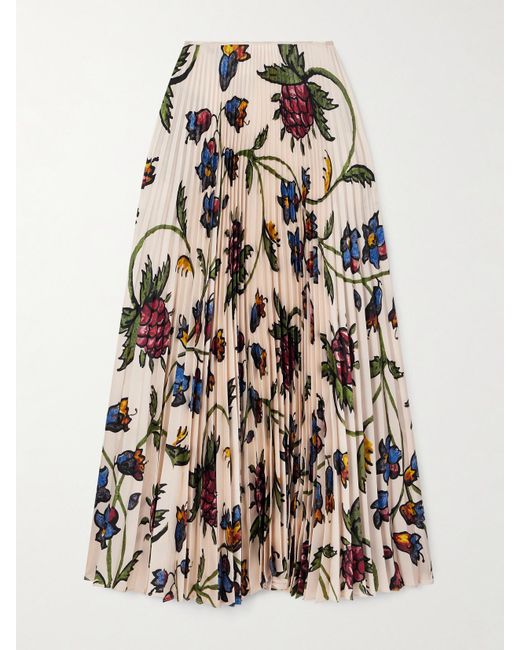 S.S.Daley White Kate Pleated Floral-Print Satin-Twill Maxi Skirt