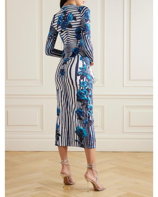 Jean Paul Gaultier Blue Printed Stretch-Jersey Midi Dress