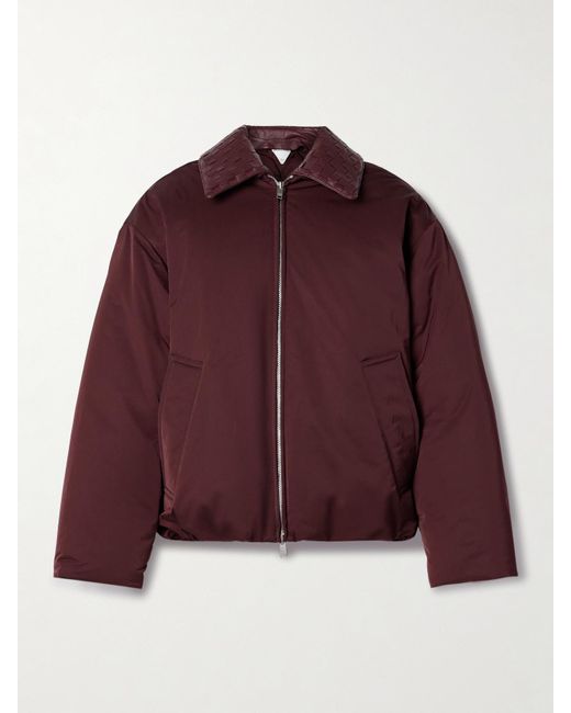 Bottega Veneta Purple Daunenjacke Aus Shell Mit Intrecciato-Lederbesatz