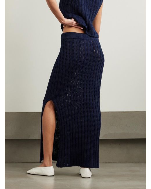The Elder Statesman Blue Reef Open-Knit Cotton Maxi Skirt