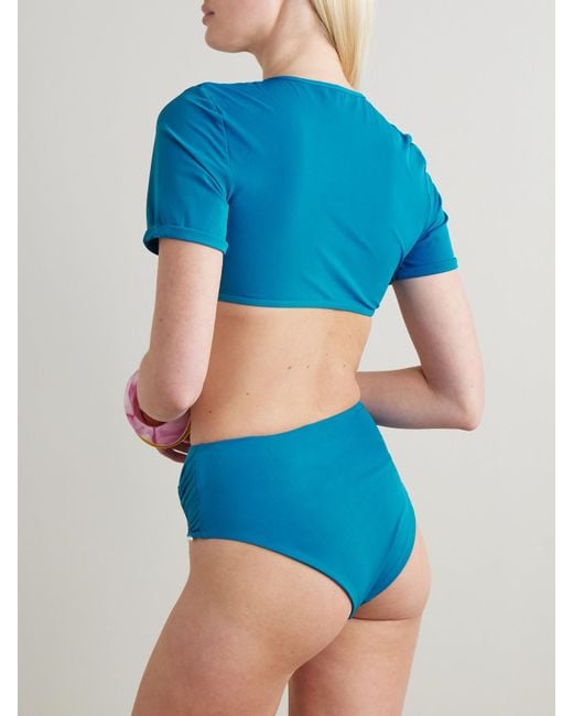 Christopher Esber Blue Crescent Embellished Cutout Ruched Bikini Briefs