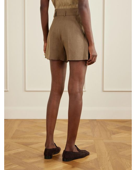 Ralph Lauren Natural Denise Belted Pleated Linen Shorts