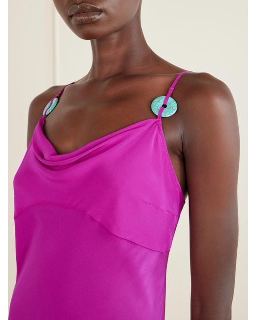 SARA CRISTINA Pink Palm-Embellished Silk-Chiffon Maxi Dress