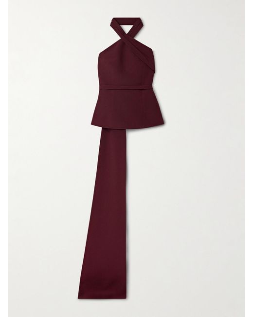 Safiyaa Red Odele Asymmetrisches Neckholder-Oberteil Aus Crêpe