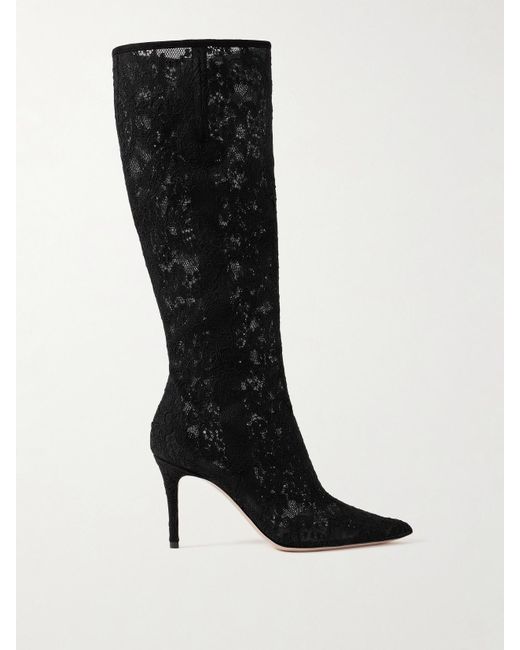 Gianvito Rossi Black Claudia 85 Corded Lace Knee Boots