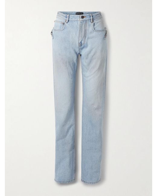 Balenciaga Blue City Studded High-Rise Straight-Leg Jeans